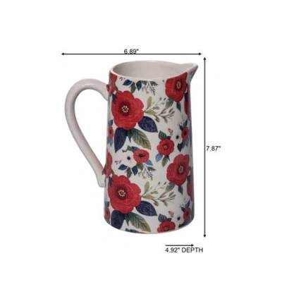 Transpac Ceramic Beverage Pitcher Floral In Multi