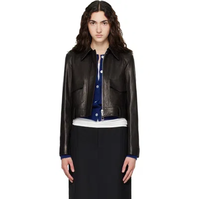 Khaite Cropped Lamb Nappa Leather Jacket With Pointed Collar In Black