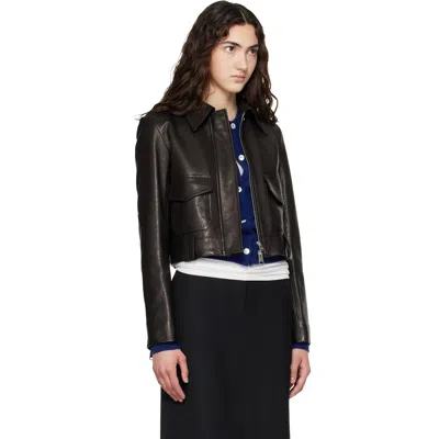 Khaite Cropped Lamb Nappa Leather Jacket With Pointed Collar In Black