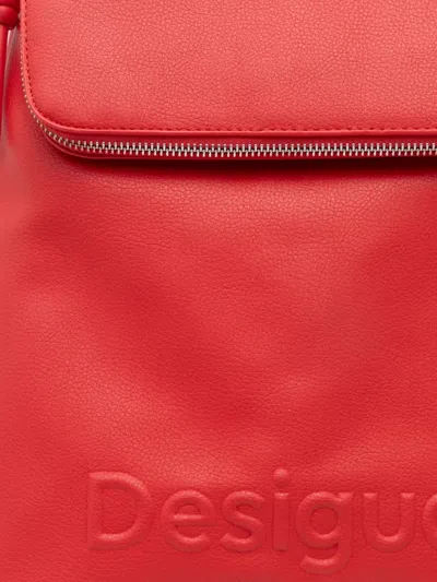 Desigual Embossed Top-zip Backpack In Red