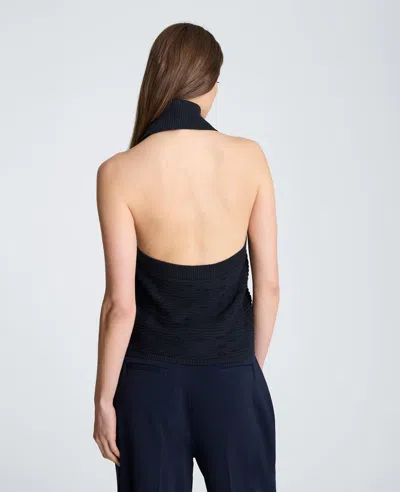 Kenneth Cole Collared Halter Sweater With Button Front In Blue