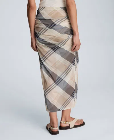 Kenneth Cole Pull On Side Ruched Midi Skirt In Multi