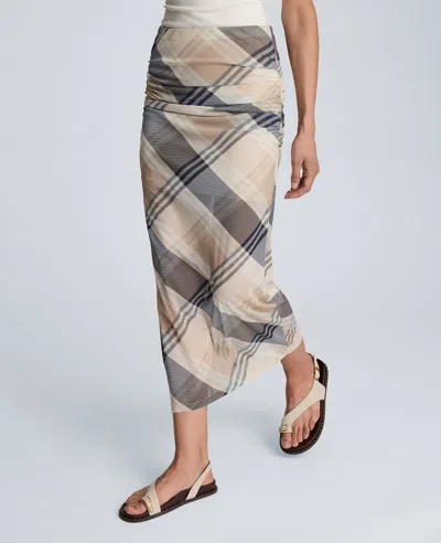 Kenneth Cole Pull On Side Ruched Midi Skirt In Multi
