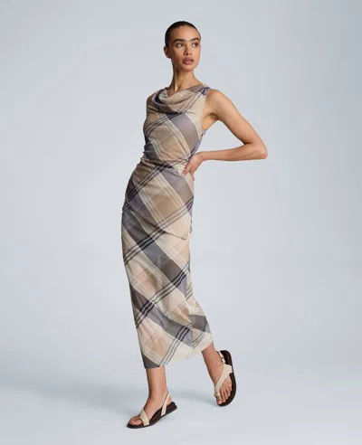 Kenneth Cole Pull On Side Ruched Midi Skirt In Multi