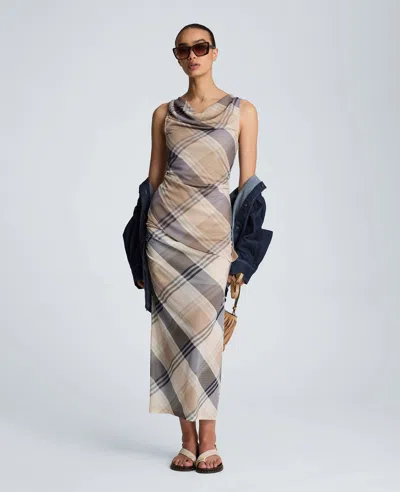 Kenneth Cole Pull On Side Ruched Midi Skirt In Multi