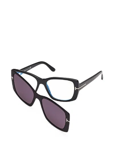 Tom Ford T-motif Rectangle-frame Glasses In Black
