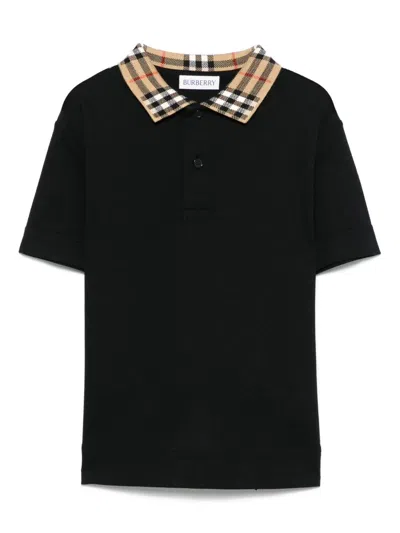 Burberry Black Cotton Polo Shirt In Black