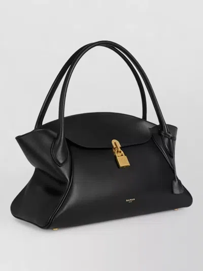 Balmain Shoulder Bag Structured Shape Top Handle In Black