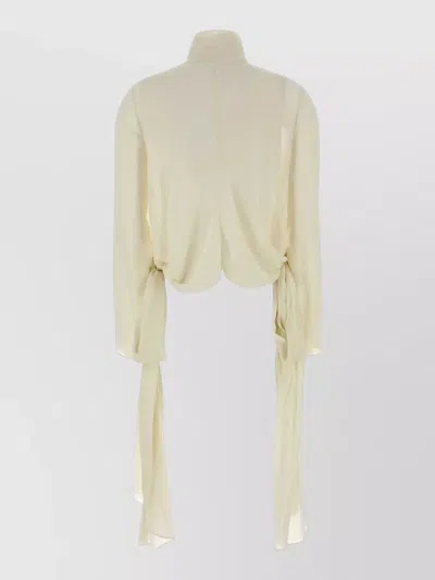Alaïa Crepe Cropped Blouse High Neck Tie In Yellow
