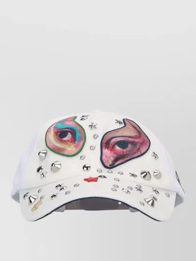 Acne Studios Studded Graphic Print Mesh Back Hat In White