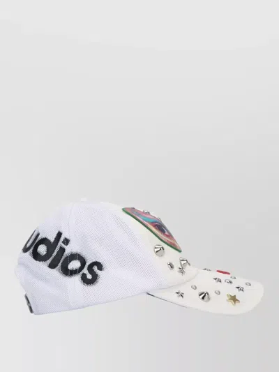 Acne Studios Studded Graphic Print Mesh Back Hat In White