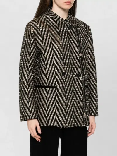 Forte Forte Chevron Pattern Oversized High Neck Jacket In Black