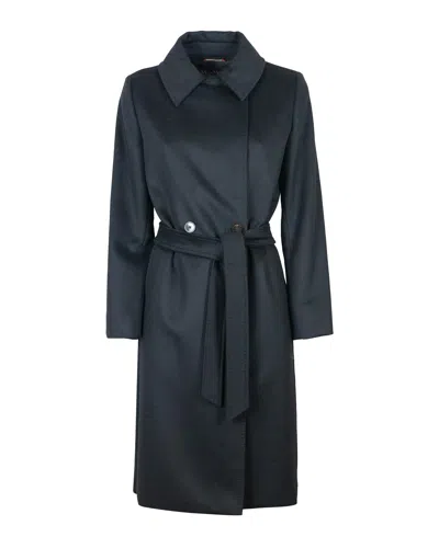 Max Mara Studio Belted Wool Coat In Blue