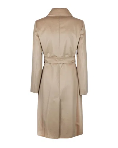 Max Mara Studio Belted Double-breasted Long Coat In Neutral