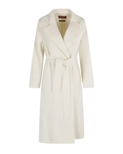 Max Mara Studio Belted Wool Blend Wrap Coat In White