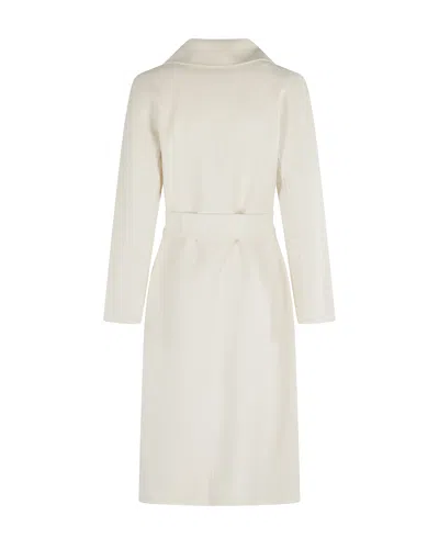 Max Mara Studio Belted Wool Blend Wrap Coat In White