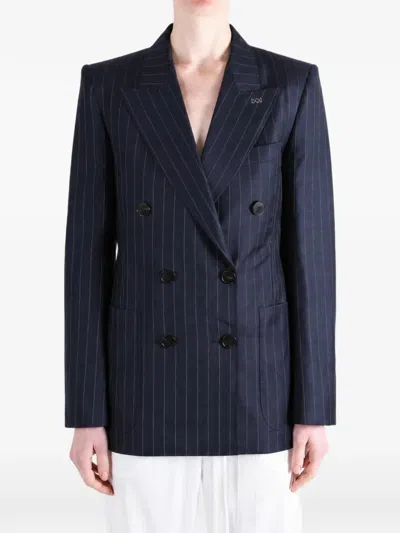 Givenchy Double Breasted Jacket Pinstripe Front Pockets In Blue