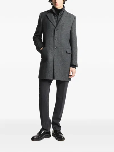 Fay Tailored Three-button Coat With Herringbone Pattern And Padded Insert In Gray