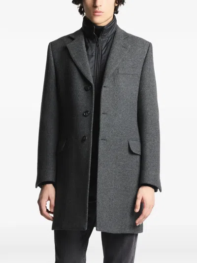 Fay Tailored Three-button Coat With Herringbone Pattern And Padded Insert In Gray