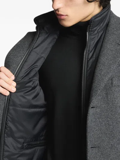 Fay Tailored Three-button Coat With Herringbone Pattern And Padded Insert In Gray