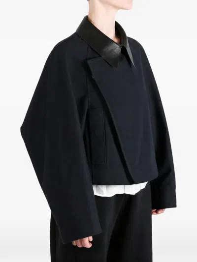 Givenchy Cropped Leather-collar Asymmetric-front Jacket In Blue