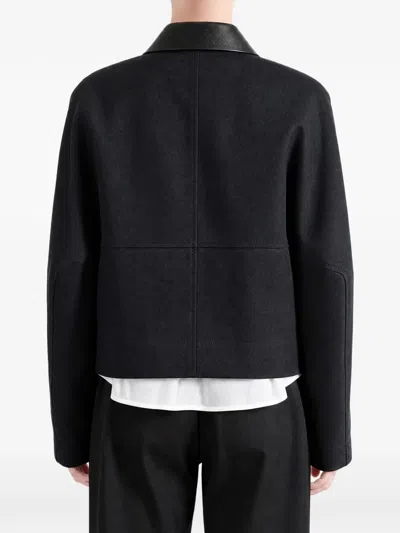 Givenchy Cropped Leather-collar Asymmetric-front Jacket In Blue