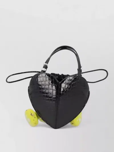 Rotate Birger Christensen Heart Mini Bag Croc Texture Handle Strap In Black