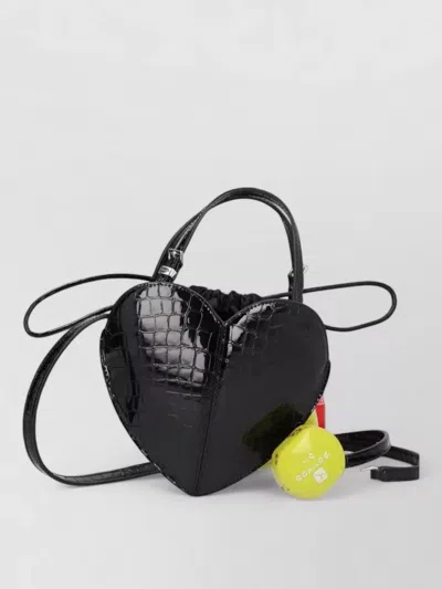 Rotate Birger Christensen Heart Mini Bag Croc Texture Handle Strap In Black
