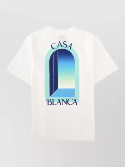 Casablanca Cotton Crew Neck Graphic Print T Shirt In White