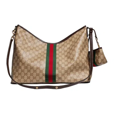Gucci Large Shoulder Bag With Web In Nude