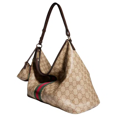 Gucci Large Shoulder Bag With Web In Nude