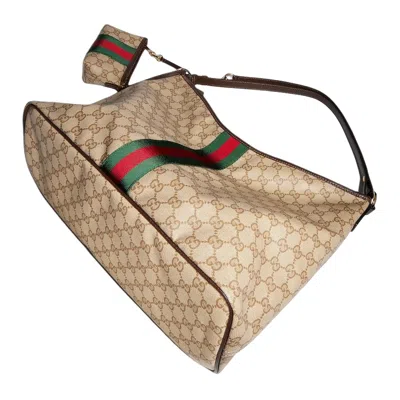 Gucci Large Shoulder Bag With Web In Nude