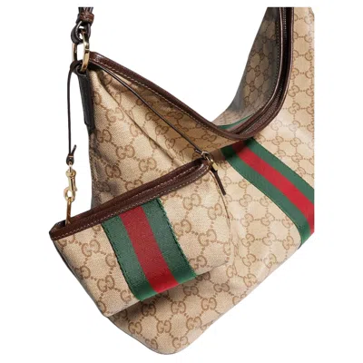 Gucci Large Shoulder Bag With Web In Nude