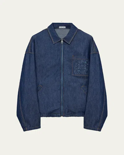 Loewe Logo-patch Drawstring Denim Jacket In Multi