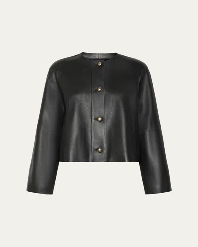 Max Mara Raglan-sleeve Leather Single-breasted Jacket In Black