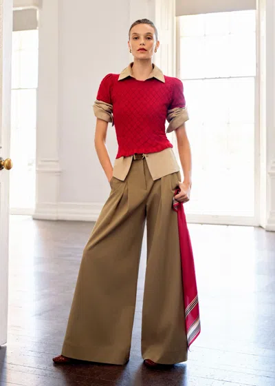Me+em Smocked Knit Slim Tee Ruby Red In Red