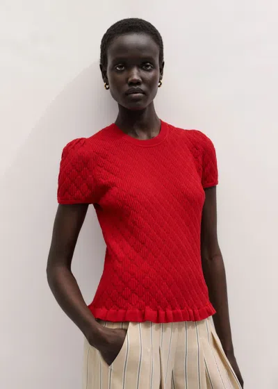 Me+em Smocked Knit Slim Tee Ruby Red In Red