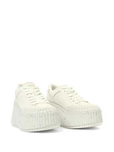Chloé Nama Leather Platform Sneakers In White