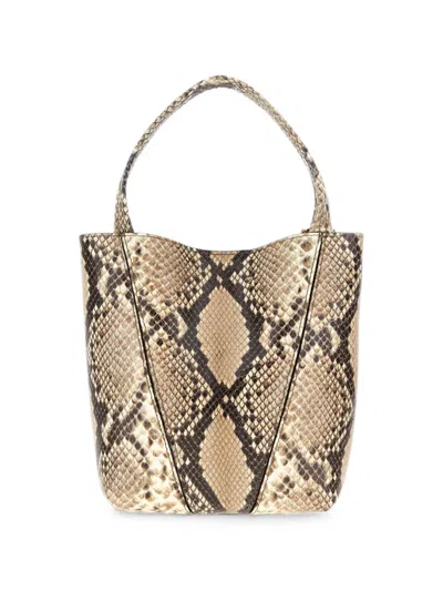 Chloé Chloe Spin Small Embossed Python Effect Tote Bag In Brown
