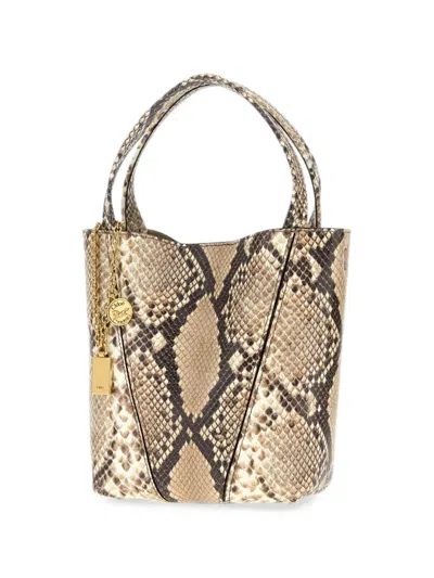 Chloé Chloe Spin Small Embossed Python Effect Tote Bag In Brown