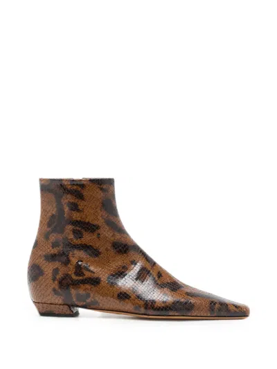 Proenza Schouler Trap Flat Ankle Boots In Embossed-python In Brown