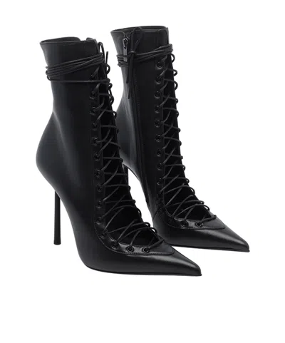 Le Silla Colette Lace-up Leather Ankle Boot In Black