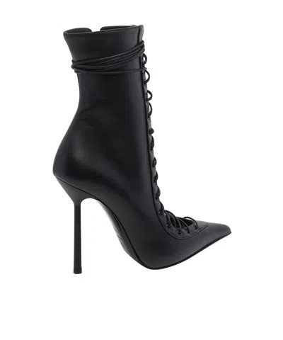 Le Silla Colette Lace-up Leather Ankle Boot In Black