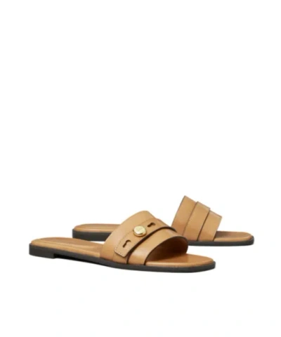 Tory Burch Romy Button Strap Slide In Brown
