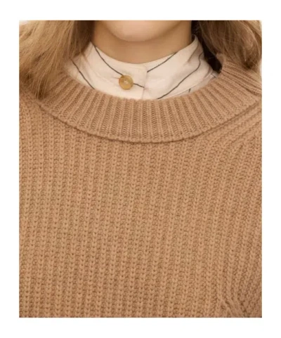 Chloé Pullover Corto Con Collo A Lupetto In Maglia Di Lana E Cashmere Con Pizzo In Neutral