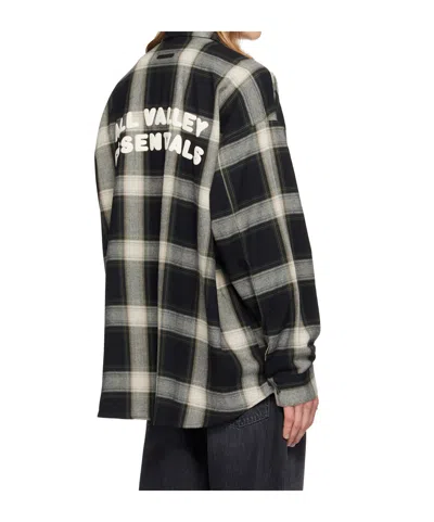 Essentials Plaid-pattern Logo-print Shirt In Black