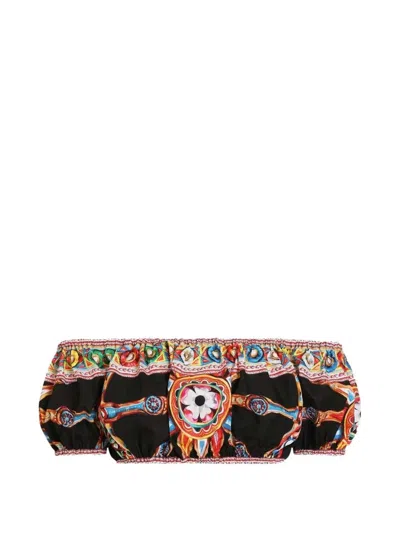 Dolce & Gabbana Carretto Off-the-shoulder Cropped Printed Cotton-poplin Top In Animal Print