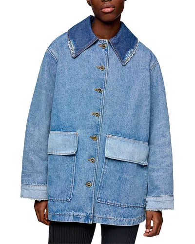 Ganni Patchwork Denim Jacket In Blue