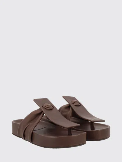 Uma Wang Flat Slide Sandals Open Square Toe Strap In Brown