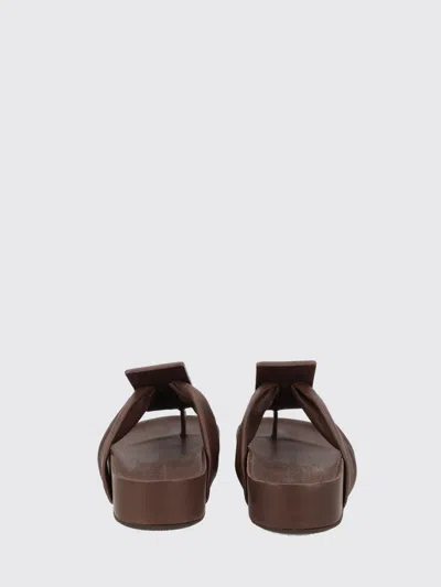 Uma Wang Flat Slide Sandals Open Square Toe Strap In Brown
